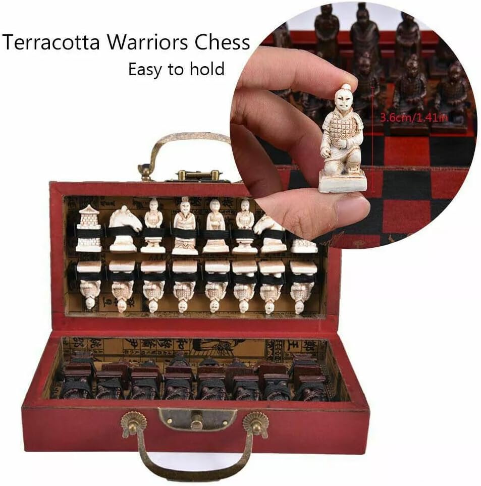 Retro Vintage Chinese Terracotta Warriors Chess Set Board Game Set Gift Friends Family 32 Chess Set Wood Table 3D - Set of 32