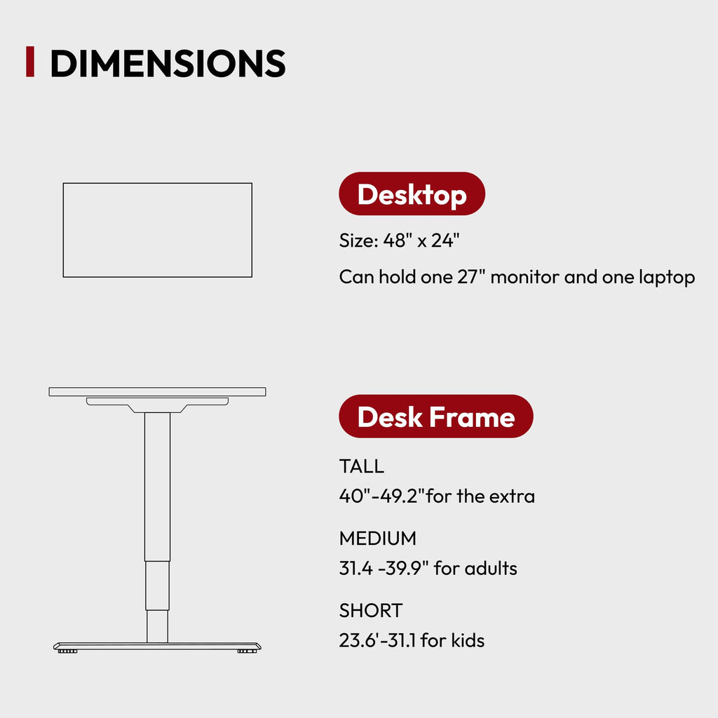 48 Inch Bamboo Standing Desk, 3 Stage Dual Motor Height Adjustable Desk