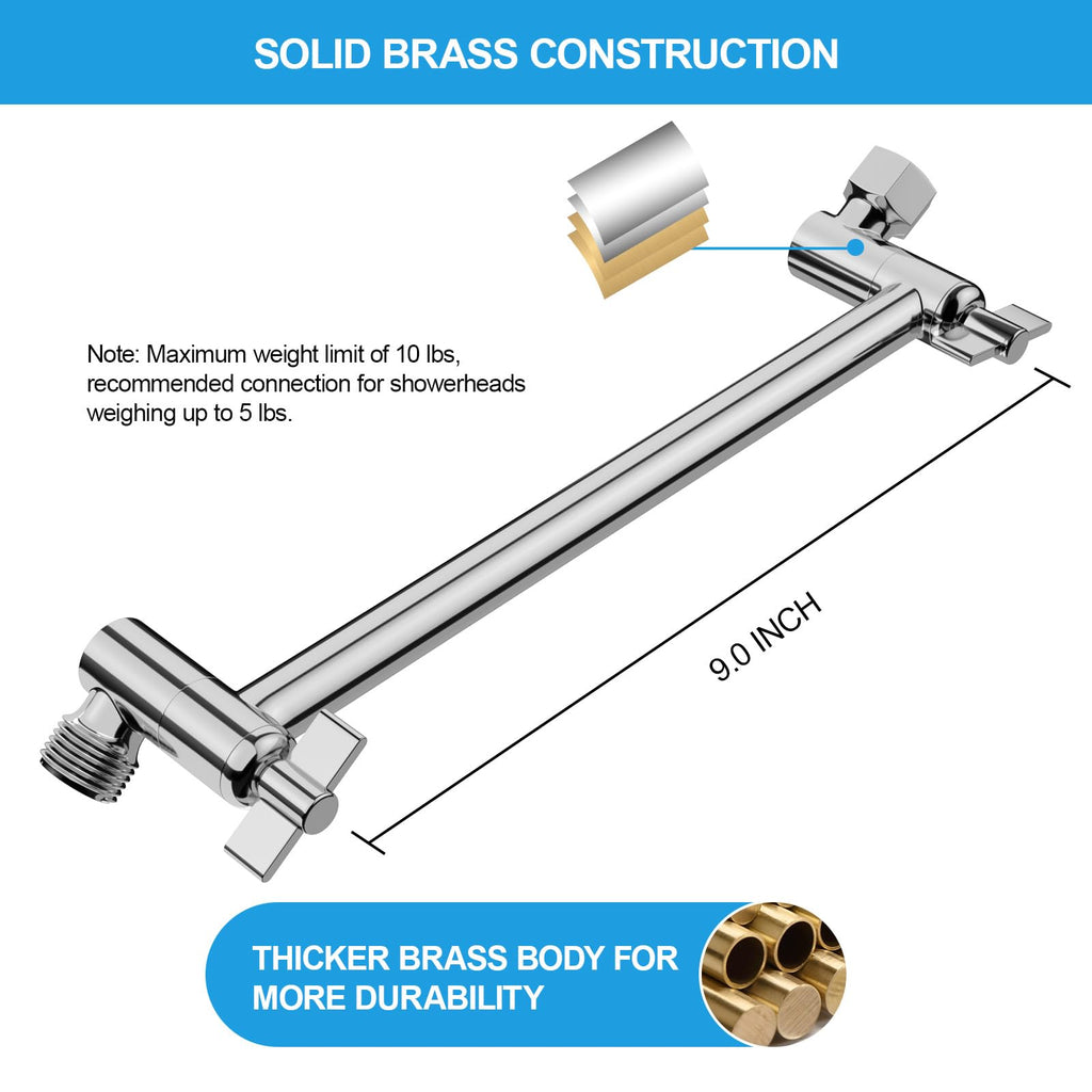 11 Inch Shower Head Extension Arm, Solid Stainless Steel & Brass