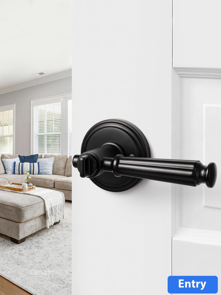 Door Handle Black Keyed Entry Door Lever with Lock and Key, 1 Pack