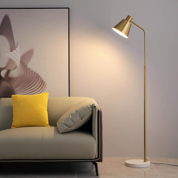 High-end Gold Brass Floor Lamp Bright 12W LED Light, Adjustable in Three Colors and Height, Electroplated Iron Lamp