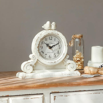 Vintage Bird Mantel Clock, Shabby Chic Wooden Table Clock