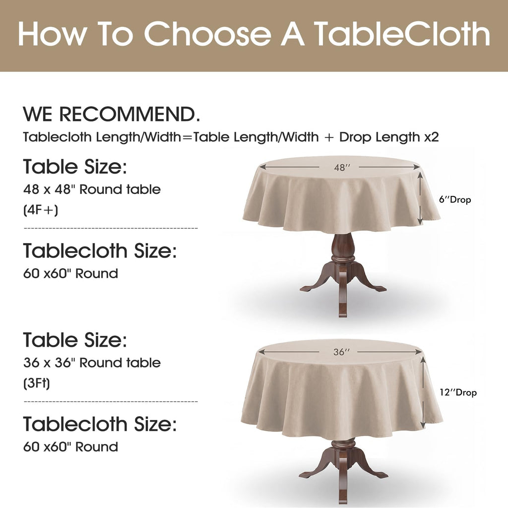 Faux Linen Round Tablecloth 60 inch, Table Cloth Wrinkle Free Decorative Fabric Waterproof Table Cover for