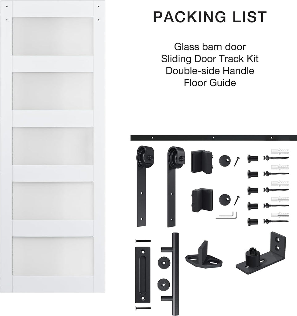 32in x 80in 5-Panel Sliding Glass Barn Door with 4ft Hardware Kit