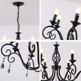 Chandeliers,8-Light French Country Crystal Candle Chandelier,Industrial Black Vintage Pendant Light Fixture Hanging Lights for Living Room Kitchen Dinner Room Island Kitchen A109-B07ZFJM84Z