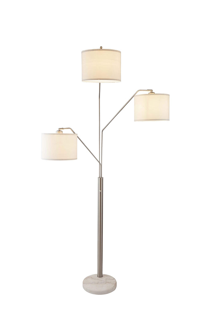 83.5" Arc Tree Floor Lamp - Featrue 3 Hanging White Drum Fabric Shade with Adjustable Swing Arm and Marable Base