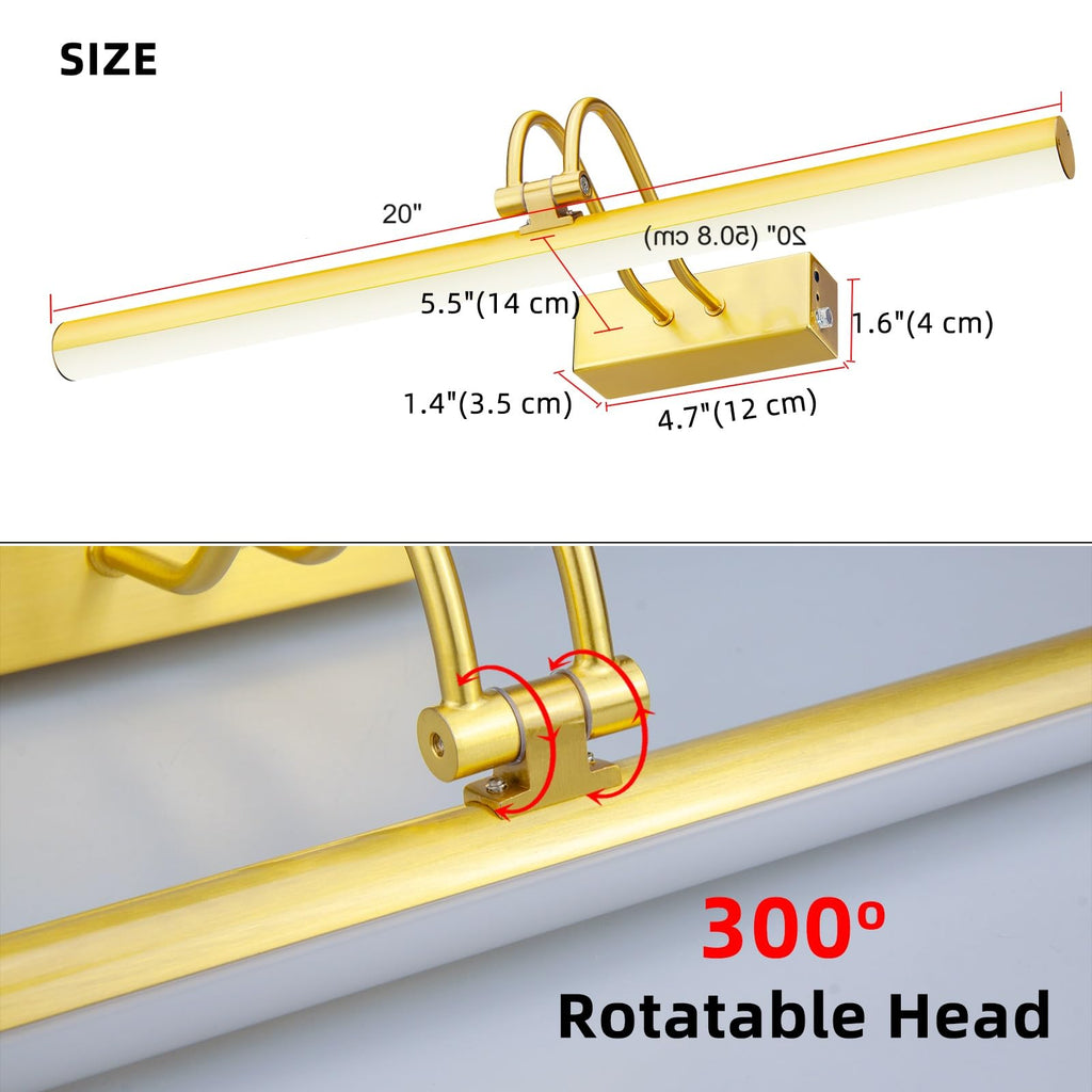 Picture Light,5000mAh Wireless Wall Light,20" Art Light,Plated Gold
