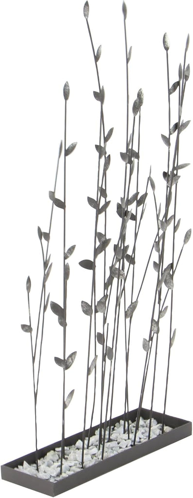 79 Metal Floral Decorative Sculpture Home Decor Statue with Loose Stones, Accent Figurine 14" x 5" x 31", Black