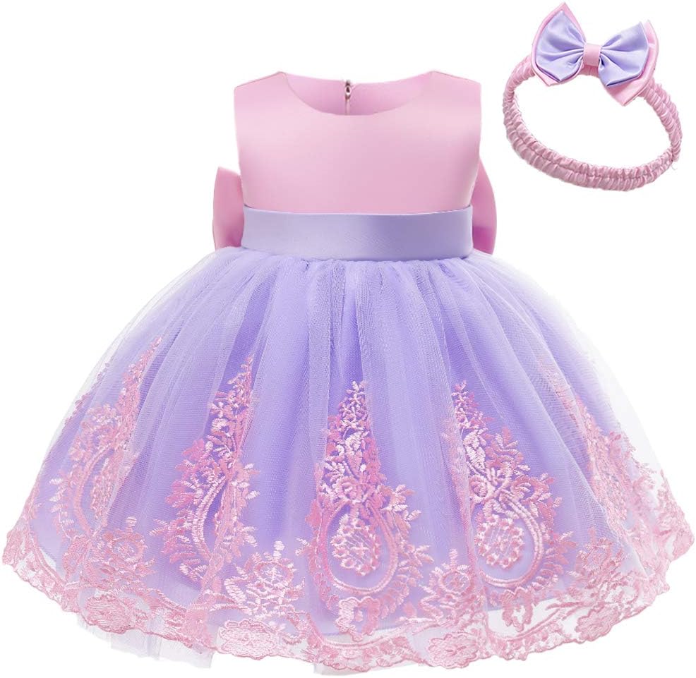 0-6 Years Toddler Baby Girls Pageant Lace Embroidery Dresses Formal Dress with Headwear