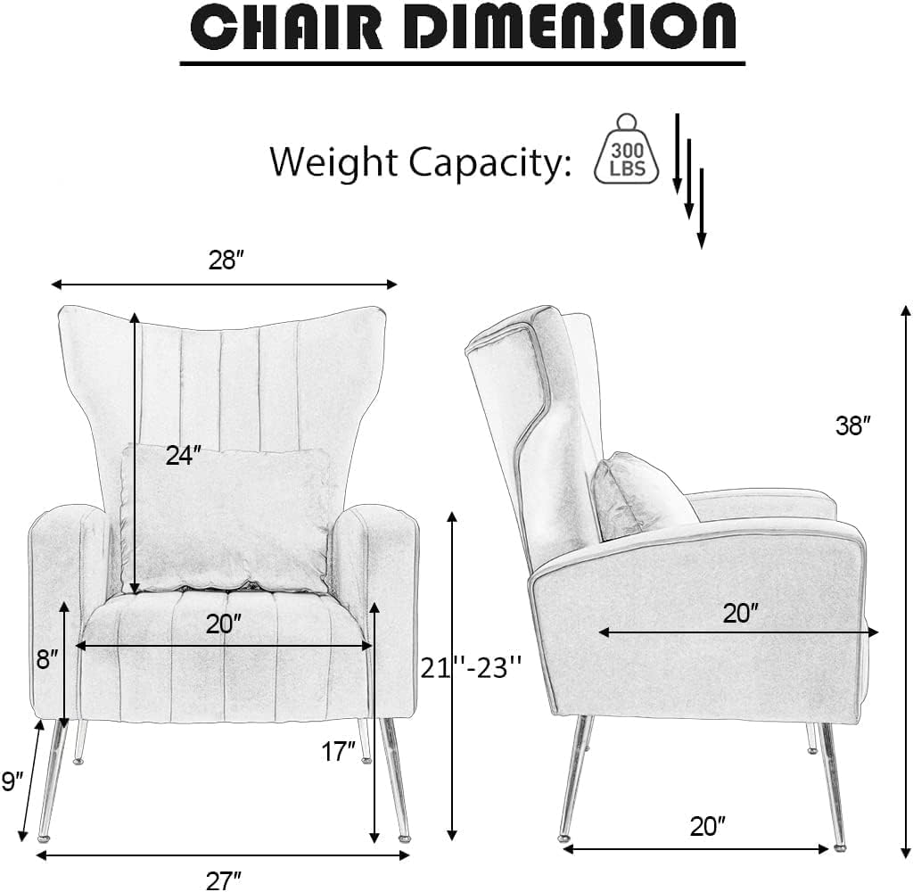 Modern Velvet Accent Chair with Arm & Wingback, Living Room Bedroom Side Chair with Gold Metal Legs & Lumbar Pillow