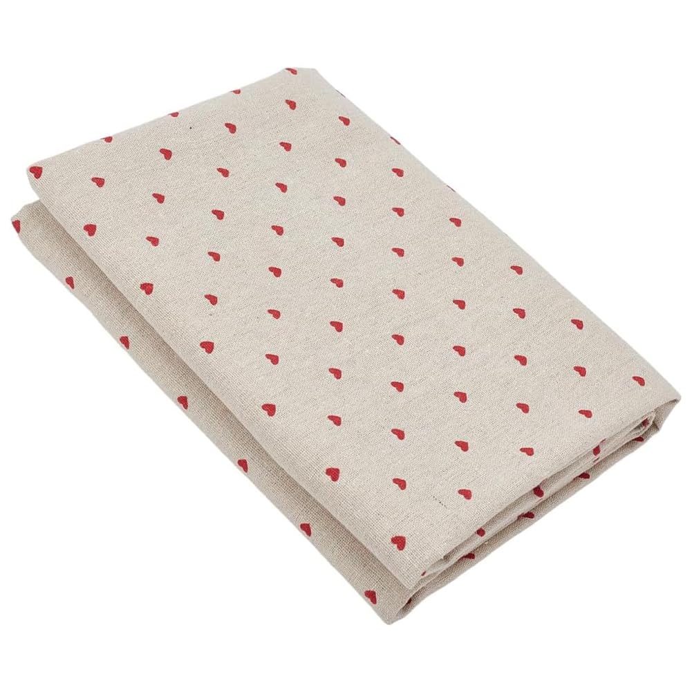 1.09 Yards 37 Inch Red Heart Linen Fabric Washable Mini Love Hearts Flaxen Upholstery Linens Quilting Cloth Fabrics