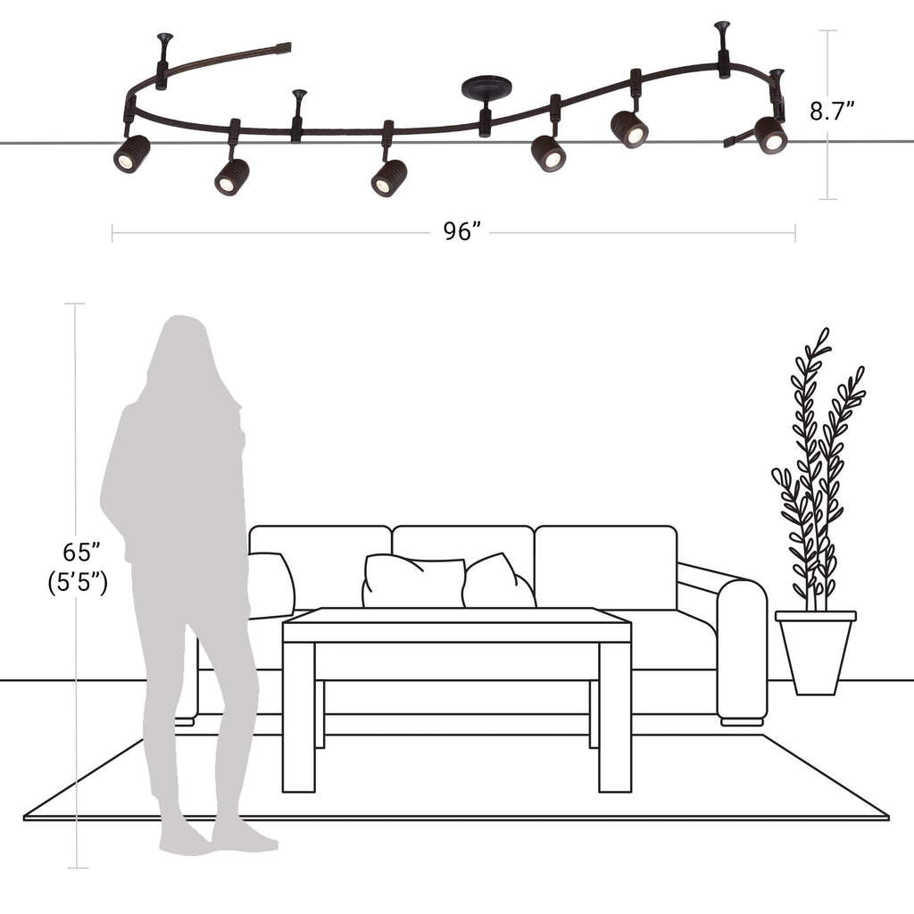 000 Transitional 6-Light Integrated LED Flex Track Ceiling Light, Bulbs Included 96", Oil Rubbed Bronze, Black