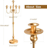 Gold Candelabra, 50'' Tall Floor Candle Holders, 2 Pcs Metal 5 Arm Centerpiece Decorations for 5 Candlesticks Party