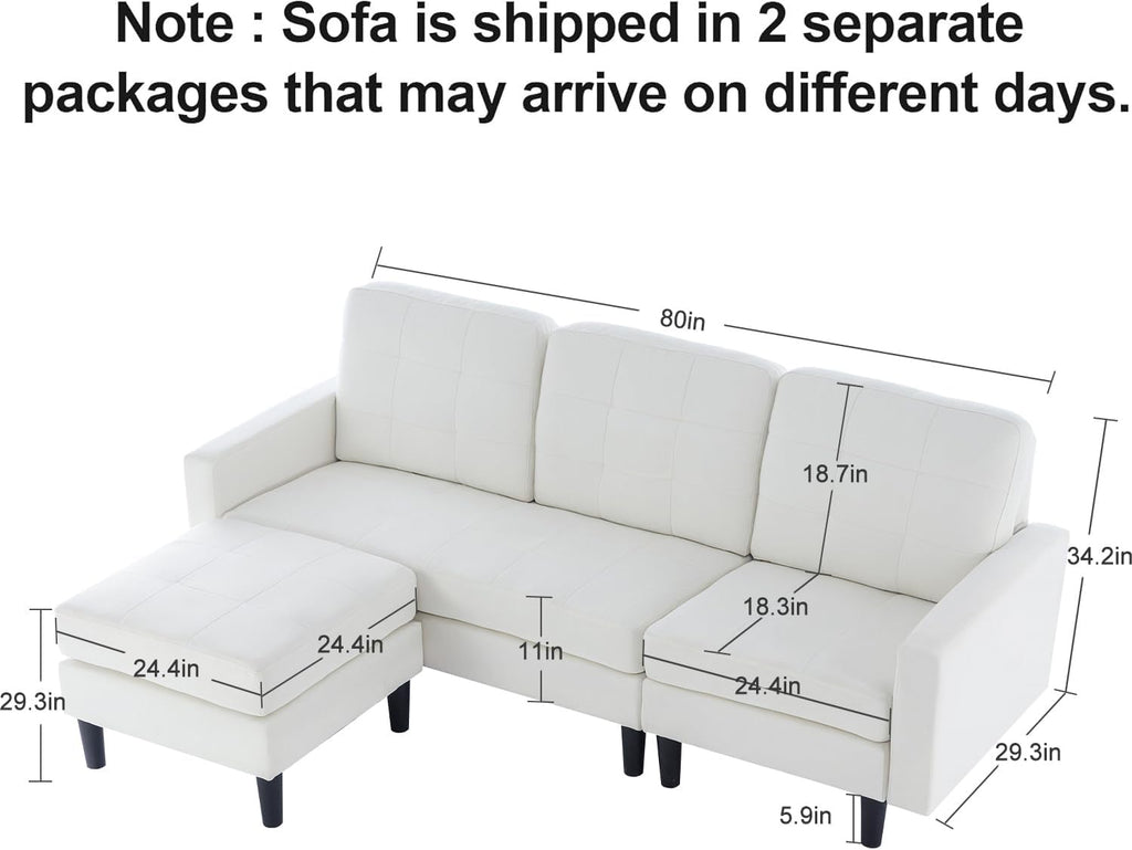 Convertible Sectional Sofa, Modern Linen Fabric L-Shaped Couch with Reversible Chaise for Living