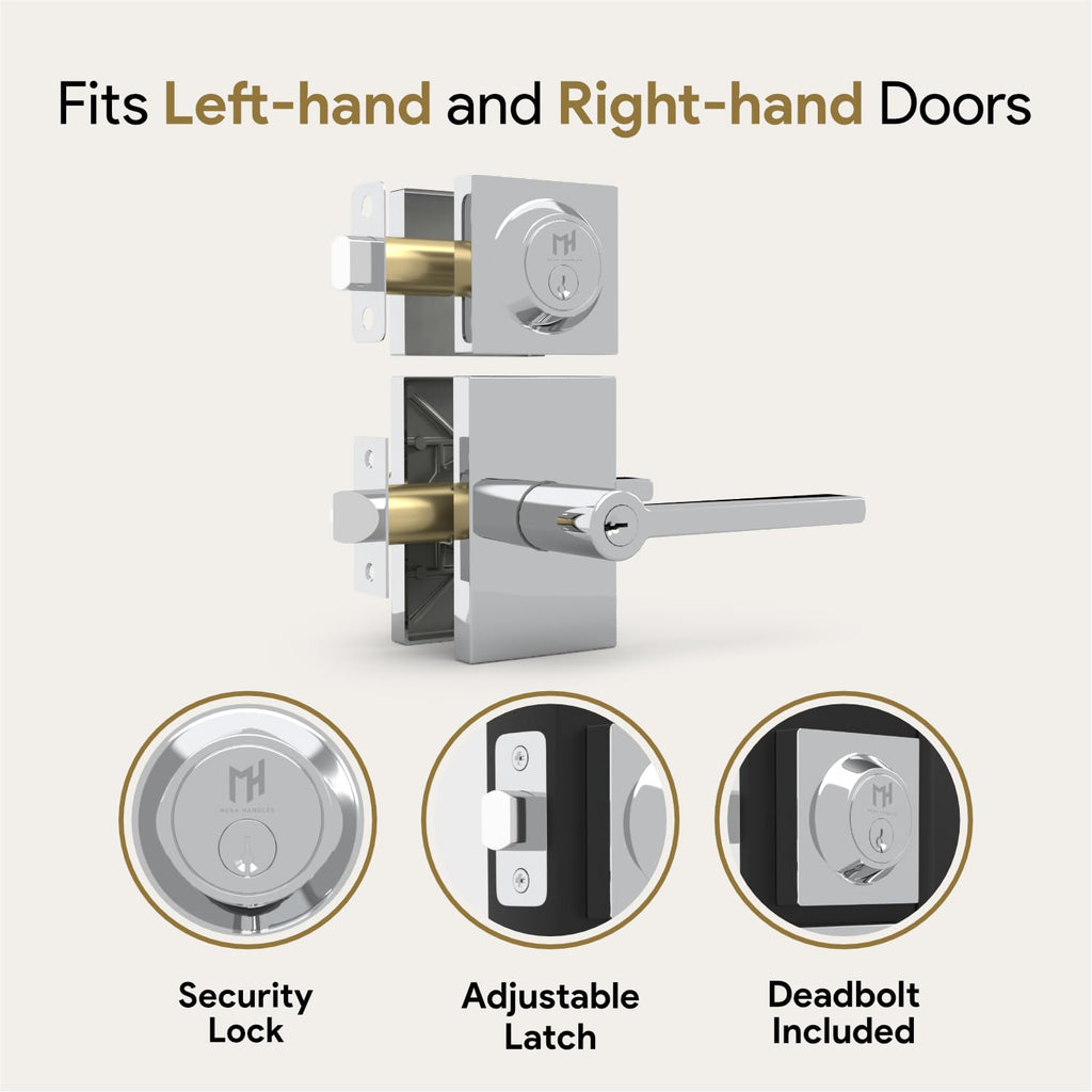 Glamor Entry Combo, Entry Door Handle and Single Cylinder Deadbolt Lock and Key Combo Pack, Heavy Duty Locking Door