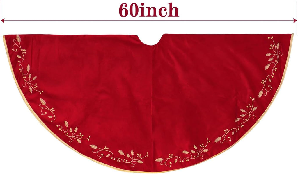 Christmas Tree Skirt, 60 Inch Red Christmas Tree, Large Rustic Velvet Fur Plush Tree Skirts, Xmas Tree Skirts