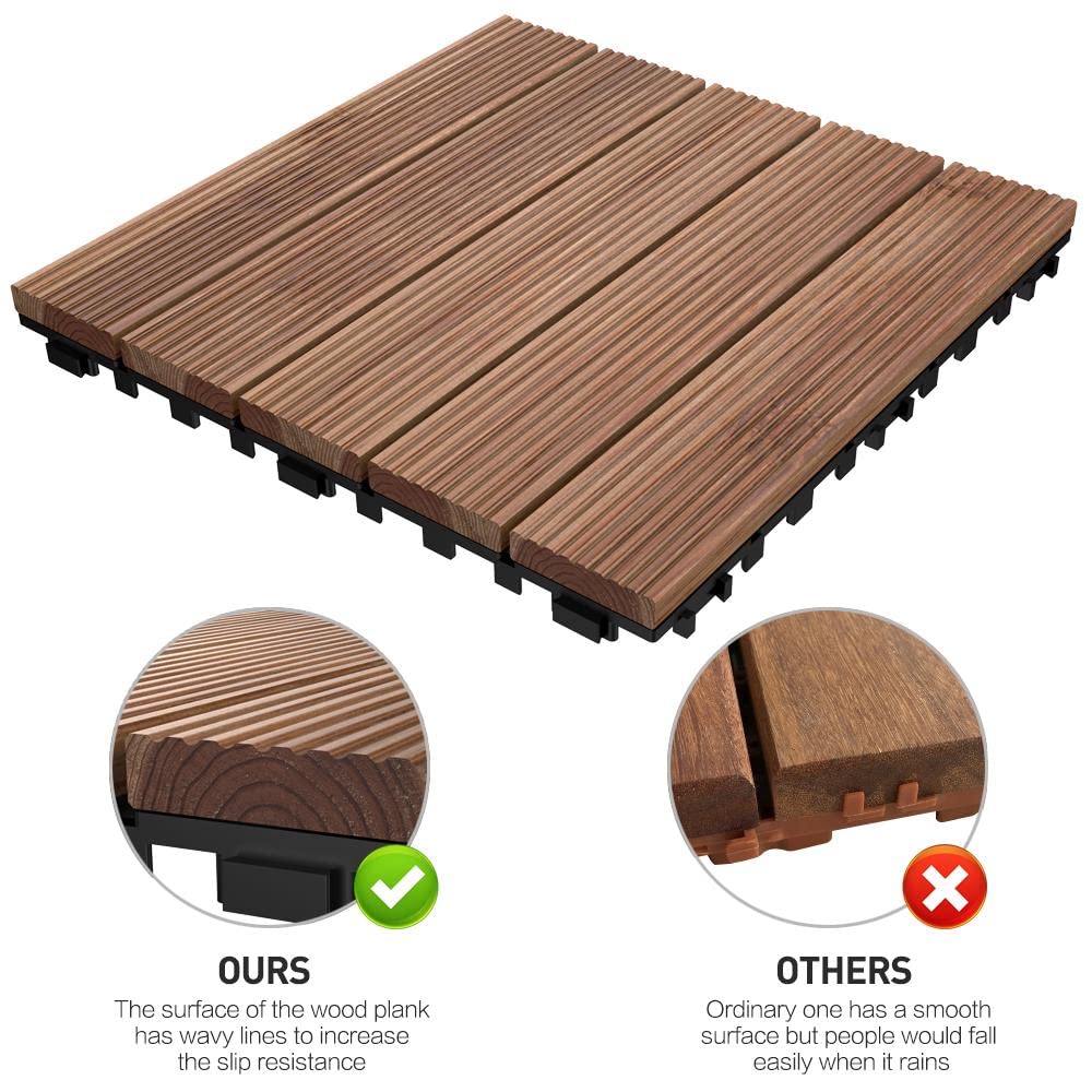12 x 12in Patio Tiles Wood Floor Deck Tiles Interlocking Wooden Composite Decking Floor Tiles Outdoor for Garage Patio