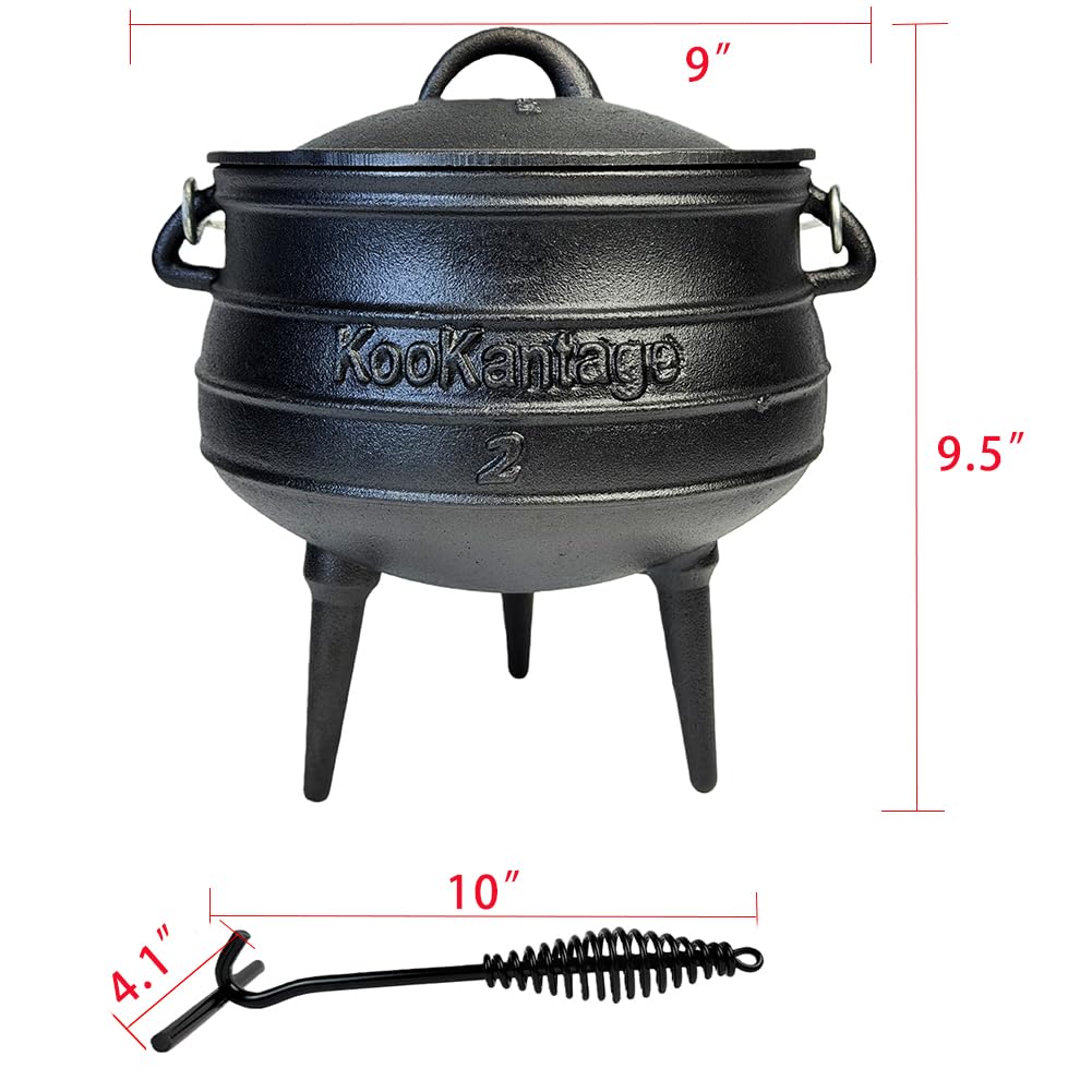 Pre-Seasoned Cast Iron Cauldron - 6 Quart African Potjie Pot with Lid - 3-Legged Dutch Oven for Camping and