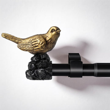 Bird Curtain Rod 18-45 Inch Black Curtain Rod with Gold Bird Finials Adjustable Heavy Duty Vintage Drapery Rod for