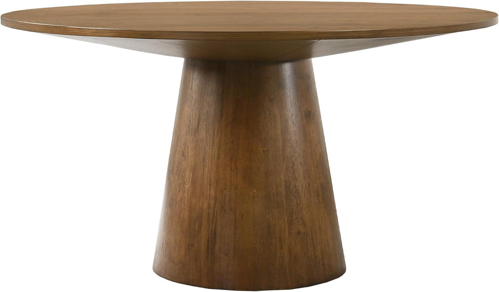 Terra 59" Round Transitional Dining Table, Engineered Wood, Smooth Finish, Mid-Century Modern Pedestal Base, 1" Thick