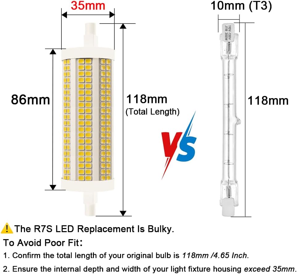 118mm R7S LED Bulb 30W, 300W T3 Halogen Equivalent, 3200 Lumen, Dimmable J Type Linear Double Ended Flood Light