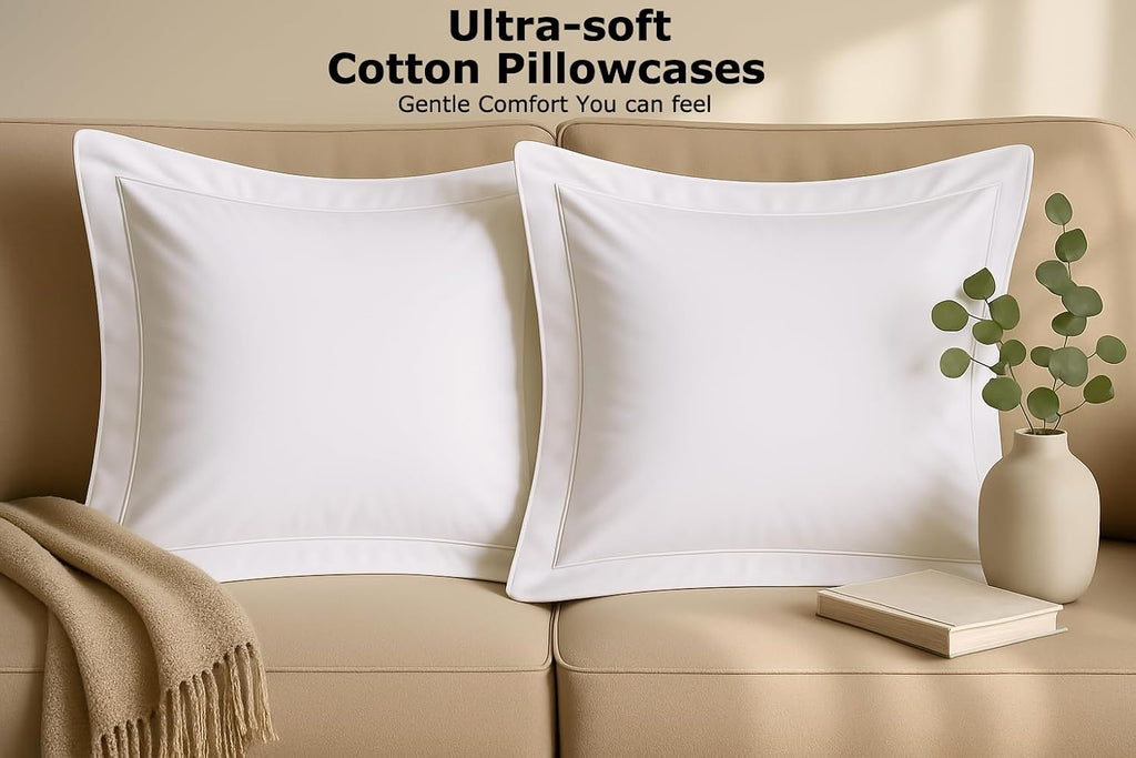 2 Pack Euro Pillow Shams 26x26 - 600 Thread Count 100% Organic Cotton White Square Pillow Covers with 2 Inch Flange