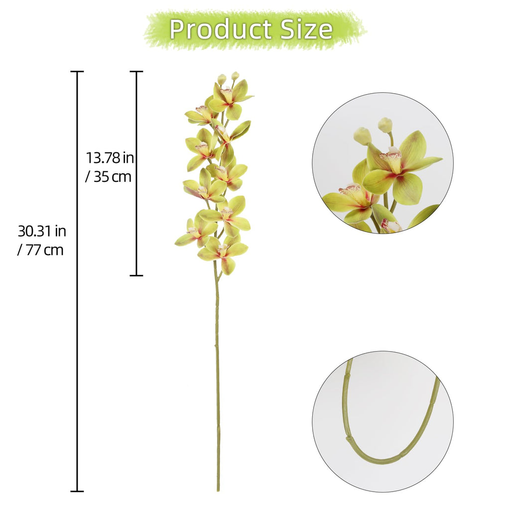 5 Pcs Real Touch Orchids Green Latex Artificial Orchid Stems for Wedding Party DIY Bridal Bouquet Table Centerpiece