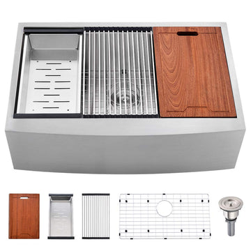 33 Inch Stainless Steel Farmhouse Sink, 33x22 Apron Front Workstation Kitchen Sink 16 Gauge 10" Deep Heavy Duty