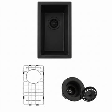 18 Inch Black Quartz Composite Kitchen Sink, Undermount, 10 Inch Deep