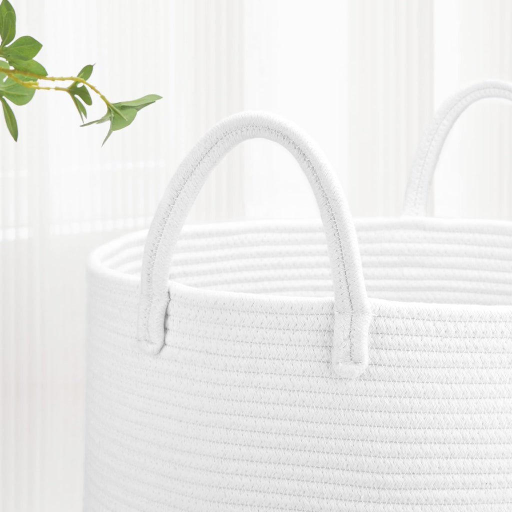 Large Cotton Rope Laundry Hamper for Girls Boys Kids 65L, White