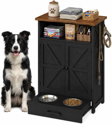 Dog Food Storage Cabinet, Dog Feeding Station with Storage, Black