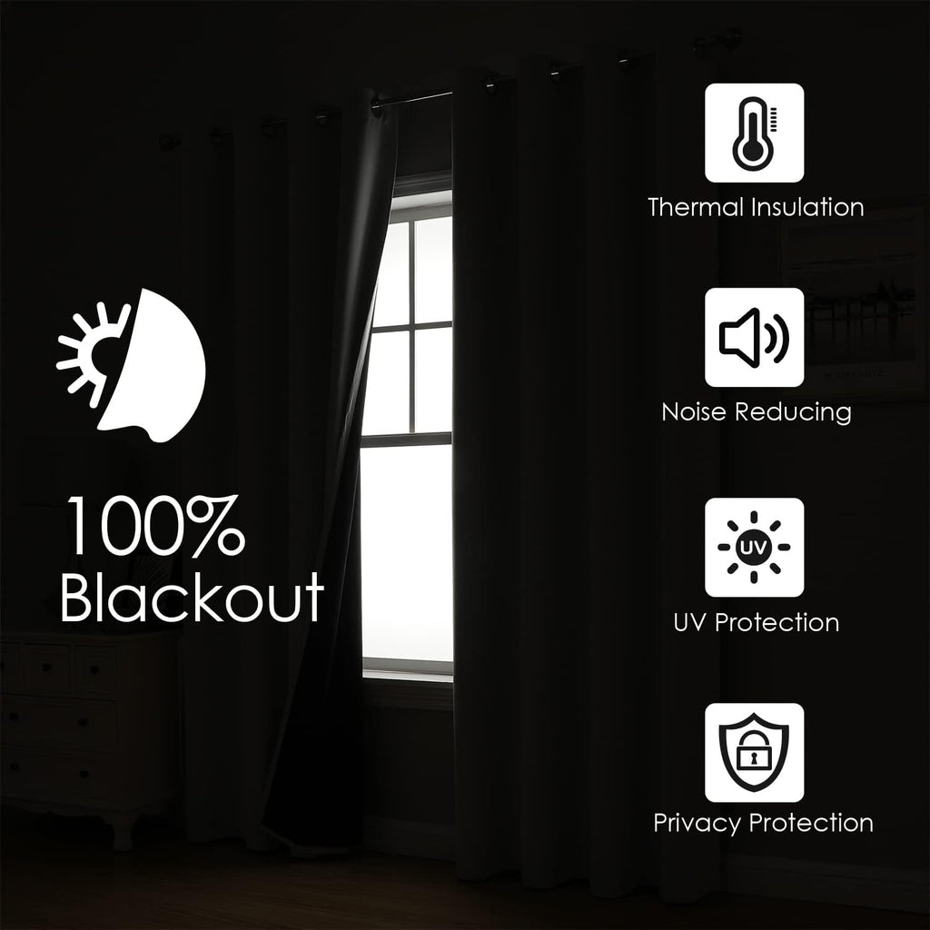 100% Blackout Curtains 84 inch Long for Bedroom with Black Liner, 2 Thick Layers Total Blackout Thermal Insulated