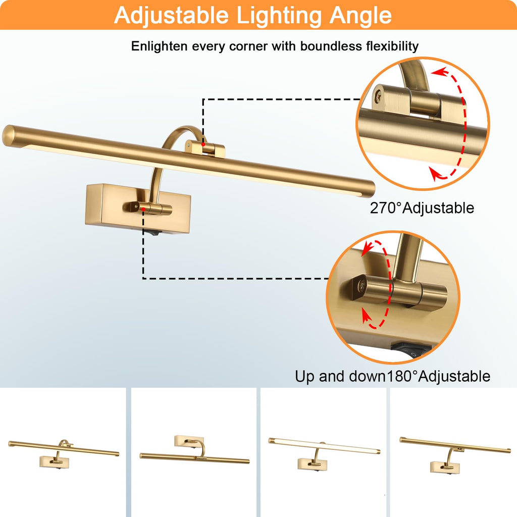 Picture Light Battery Operated with Remote, 3CCT Dimmable Picture Light for Paintings, Brass Rechargeable 24 inch