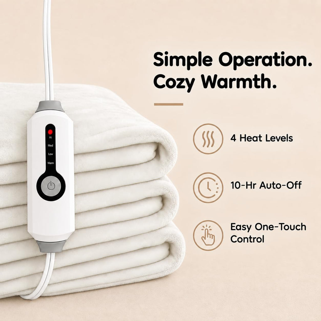 Electric Heated Blanket Full Size 72"×84", Luxurious Breathable Flannel with 4 Heat Settings, 10-Hour Auto Shut-Off &