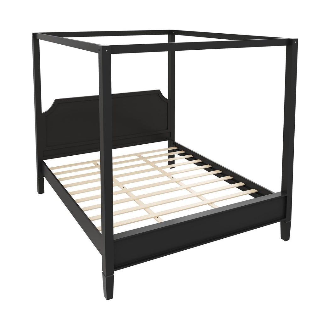 Wooden Canopy Platform Bed Frame with Headboard, 4-Poster Black Canopy Bed Frames with Sturdy Legs, Classic