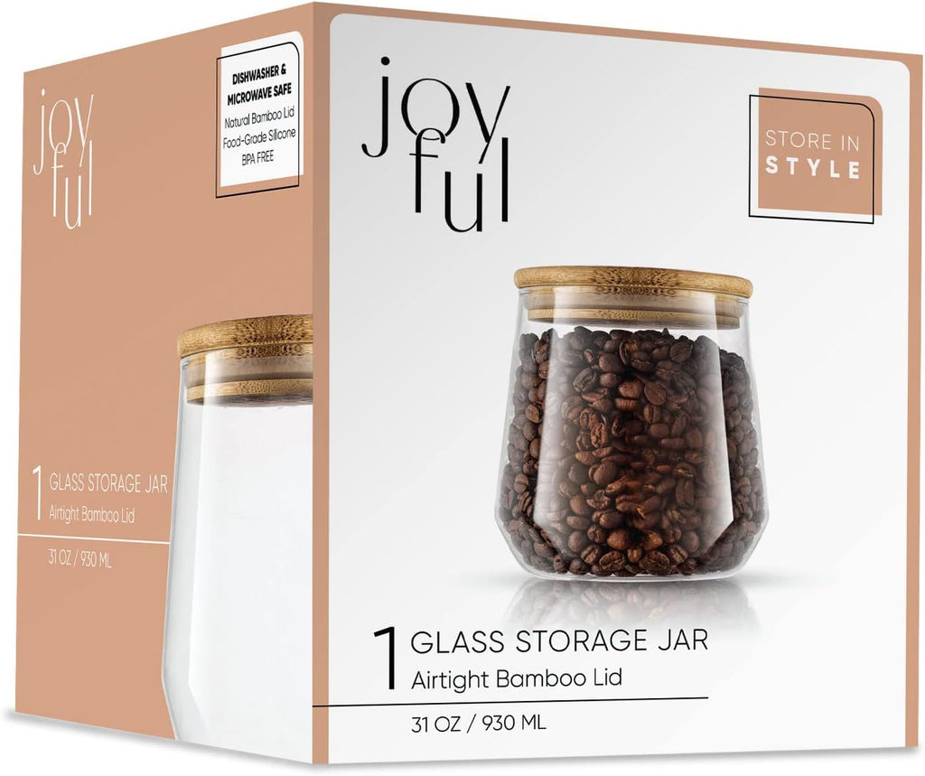 Cookie Jar. 1 Large Glass Jars With Bamboo Lids Set. Counter, Rice Jar, Candy Jar, Flour and Sugar Containers