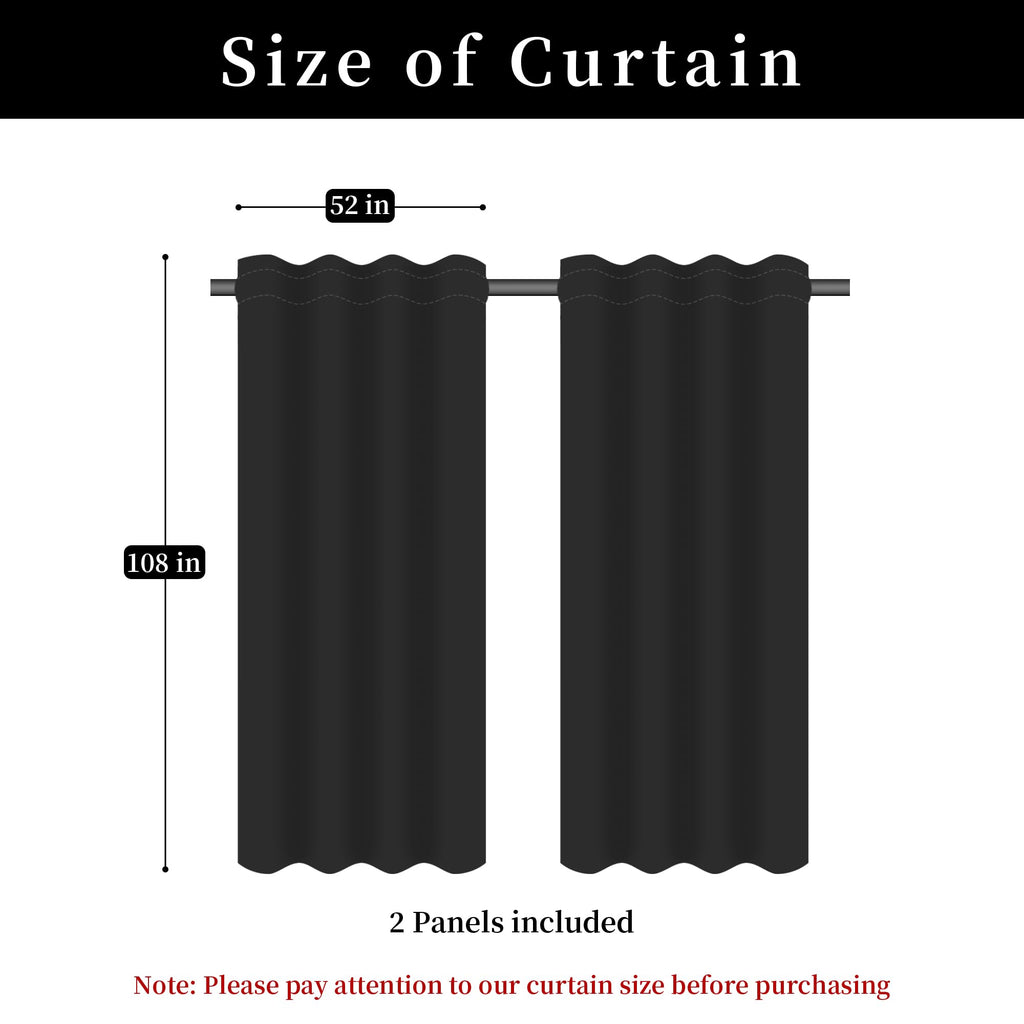 Luxury Black Damask Curtains, 2 Panels, 52"Wx108"L