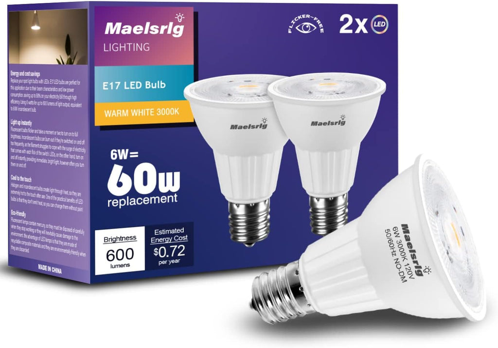 E17 LED Bulb 6W(60 Watt Equivalent), Intermediate Base Spotlight Bulb, Warm White 3000K, 600 Lumen, E17 Reflector R14