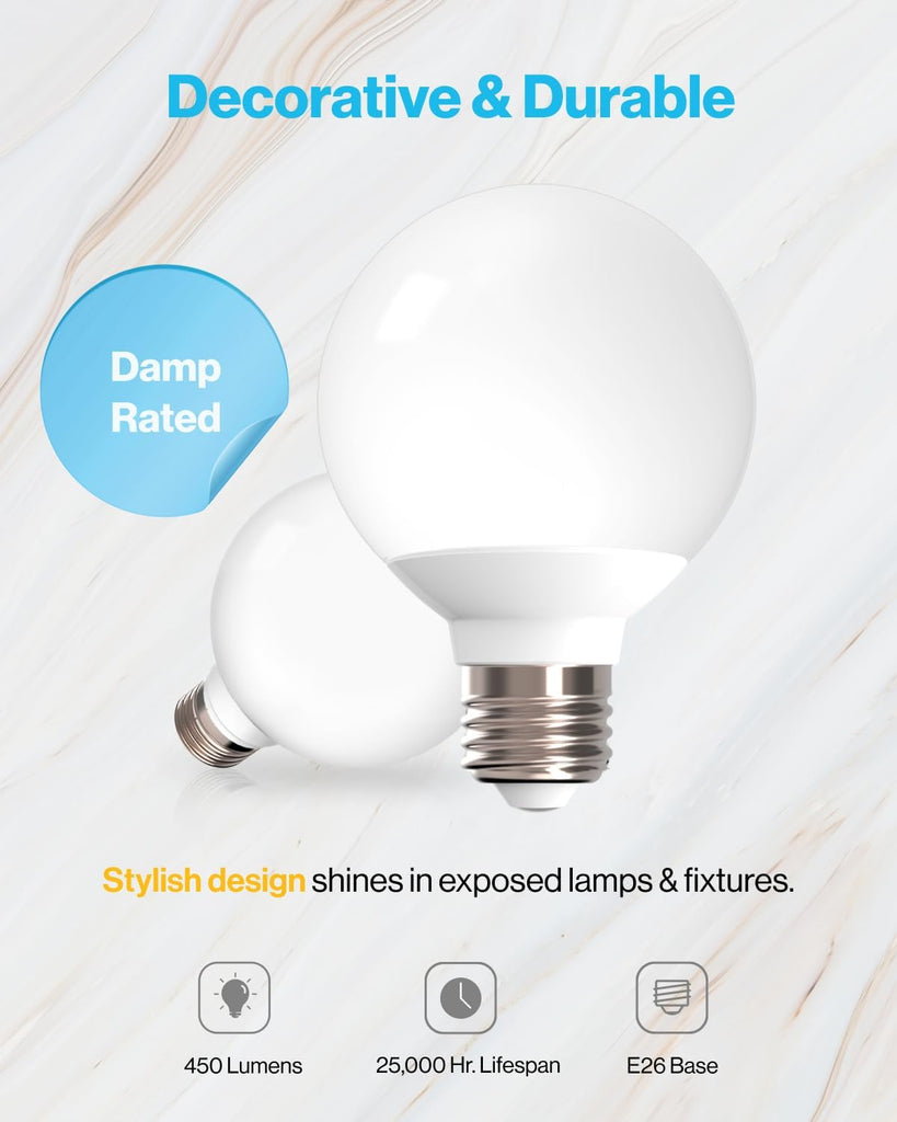 10 Pack G25 LED Light Bulbs, Vanity Globe Light Bulbs for Bathroom, 450 LM, 3000K Warm White, 6W (40W Equivalent)