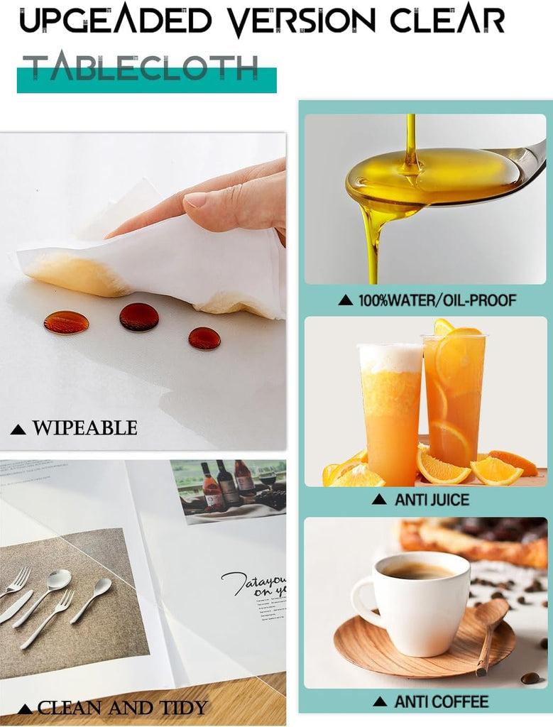 40x72 Inch Multi-Size Clear Tablecloth Protector Plastic Tablecloth Cover Waterproof Vinyl Dining Table Cover PVC