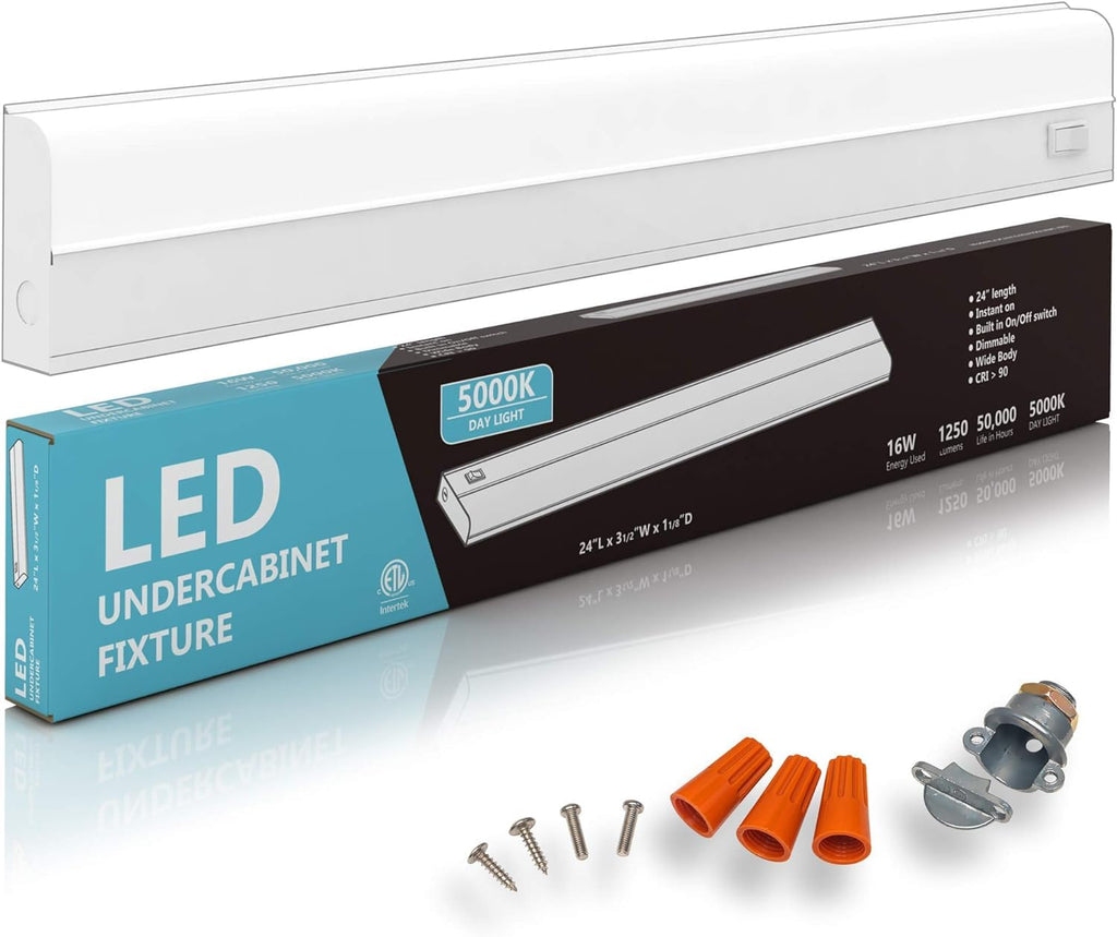 6 Pack 24" Hardwired Under Cabinet Lighting, 5000K Daylight, ETL, 1250lm