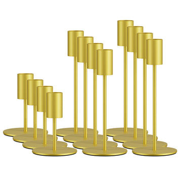 Set of 12 Gold Taper Candle Holder Bulks for Wedding, Party Decor