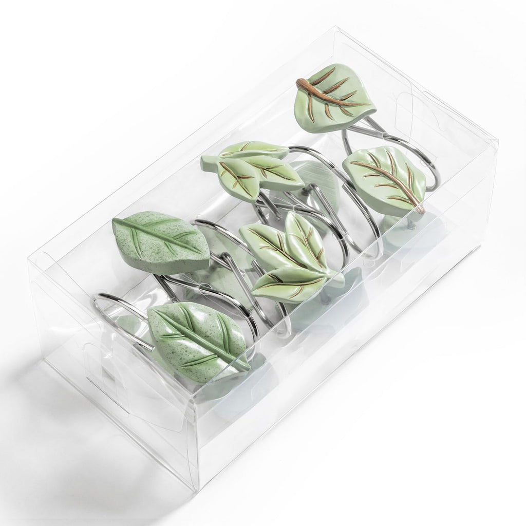 SageGreen Plant Leaf Shower Curtain Hooks, Eucalyptus Bathroom Decor, 12PCS