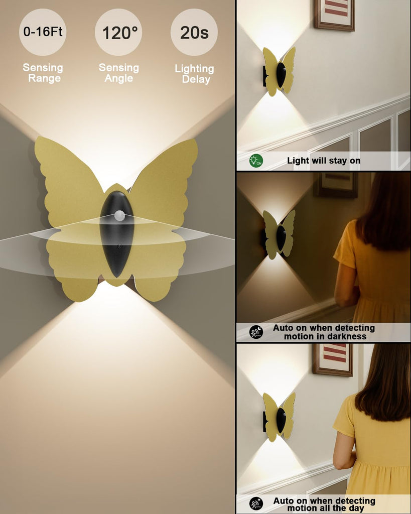 Motion Sensor Wall Sconce Set of 4, Rechargeable Wall Lights, Gold
