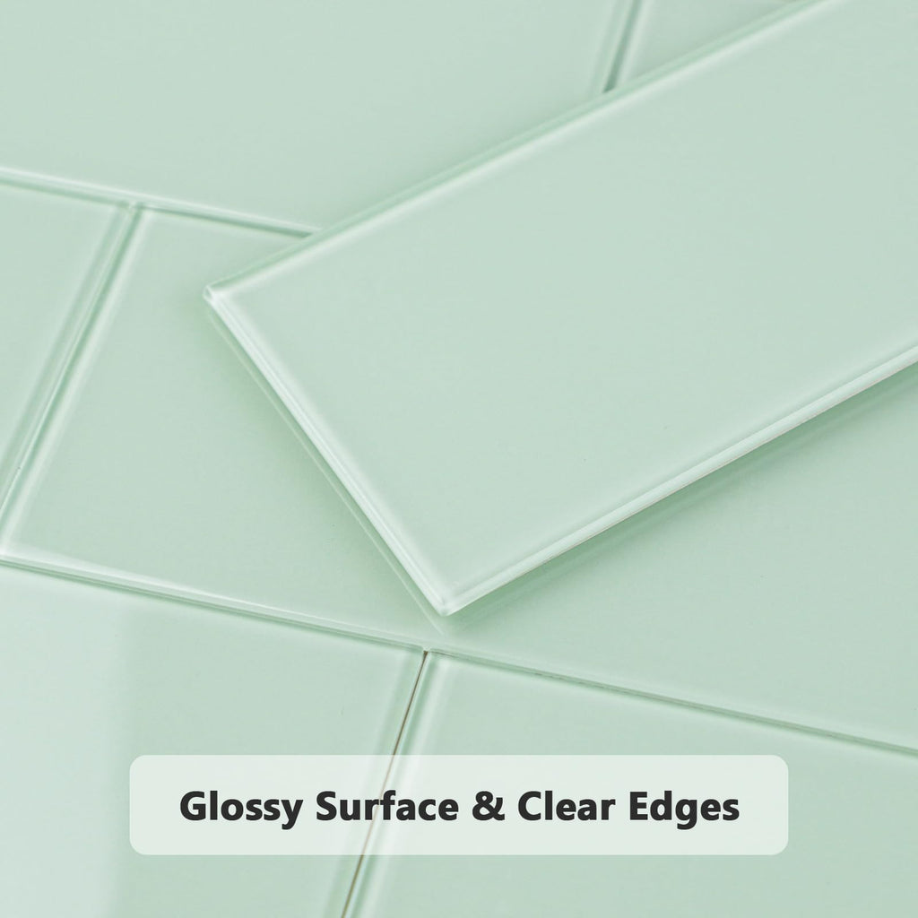 Peel and Stick Glass Tile Green Backsplash, 3" x 6" Subway Glass Backsplash Bathroom (40-Piece)