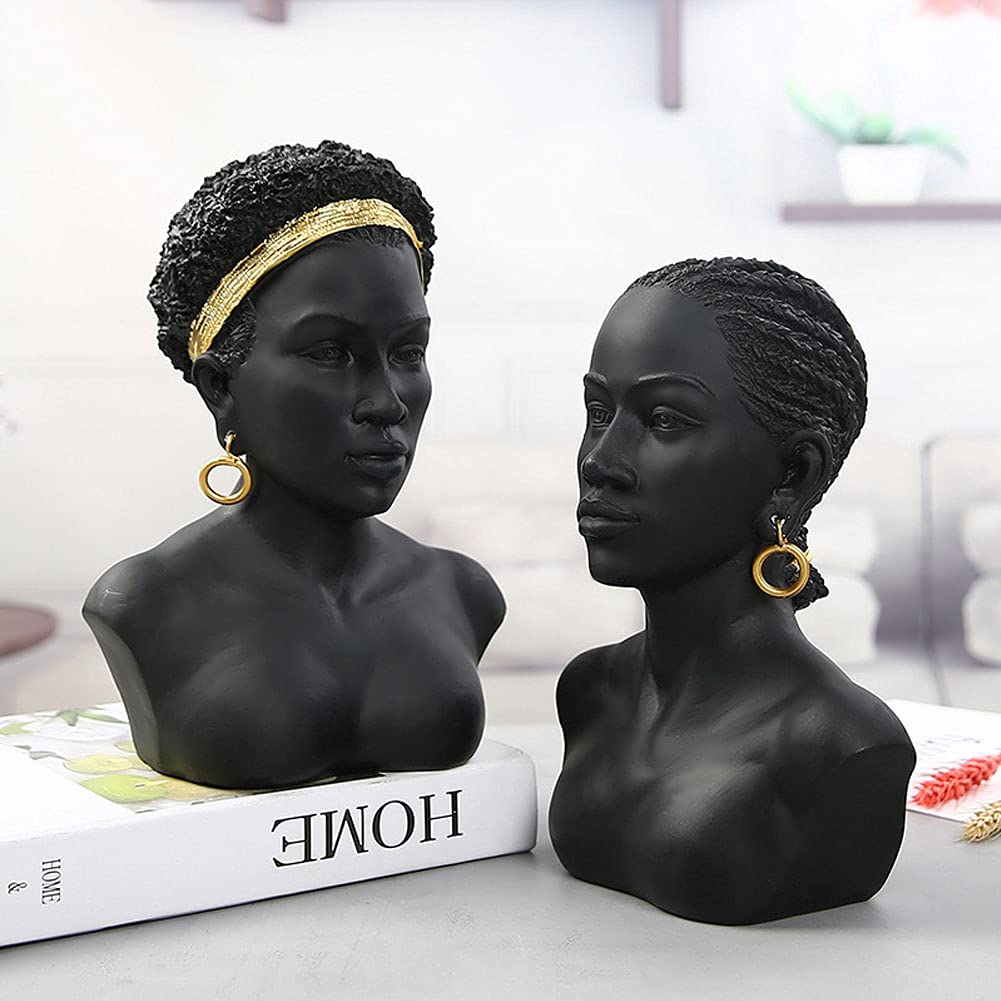 African Art Black Bust Sculptures, Modern Decor African American Bust Statue, Creative Resin African Woman Black