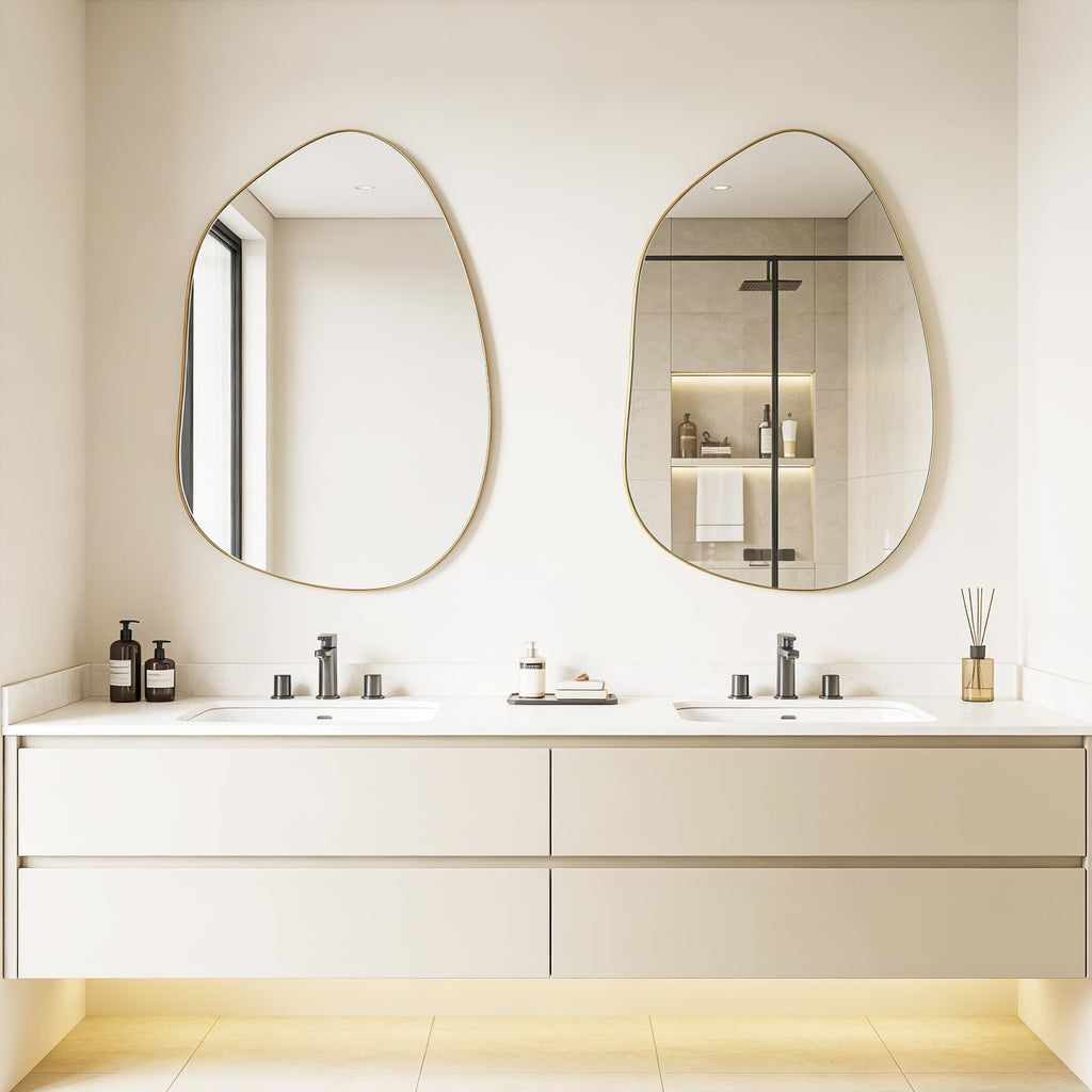 Irregular Asymmetrical Wall Mirror, 32x24 Inch Gold Mirror
