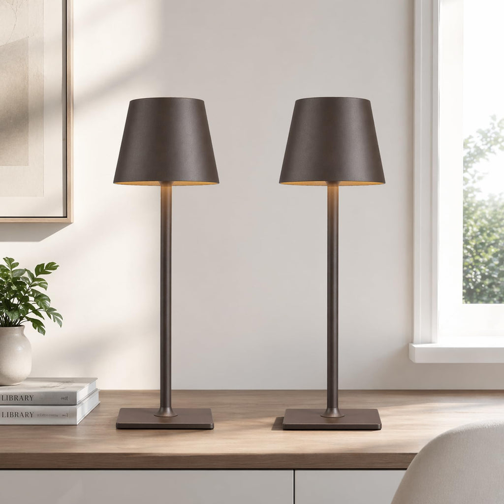Cordless Table lamp Brown 2pack for Restaurant Home Dinner Dining Kitchen Outdoor Patio,Waterproof & Portable
