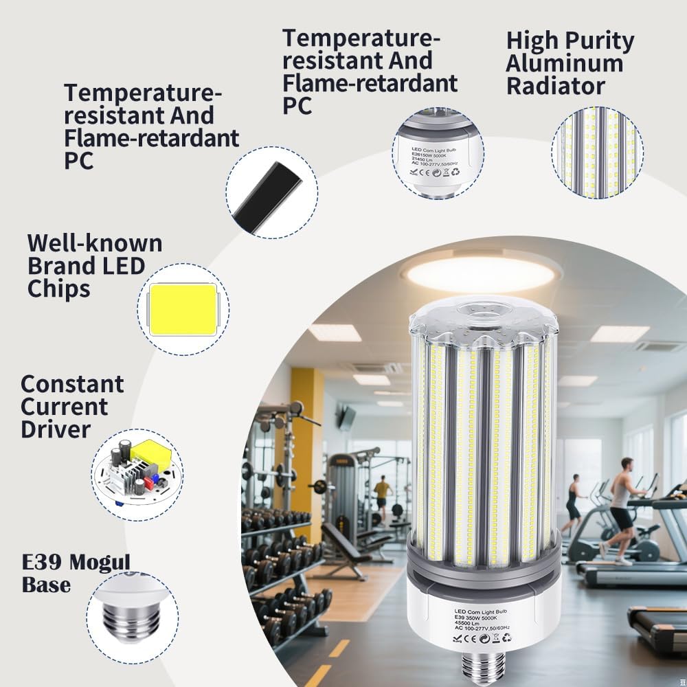350W LED Corn Bulb 2 Pack, 1100W Equivalent, E39 Mogul Base Bulbs, 45,500 Lumen Replacement Metal Halide/HID/HPS
