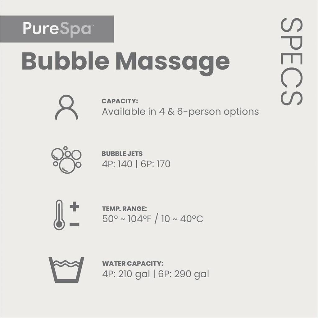PureSpa 4 Person Inflatable Hot Tub with Energy-Efficient Spa Cover | 28429EH Bubble Massage: Built-in Hard Water